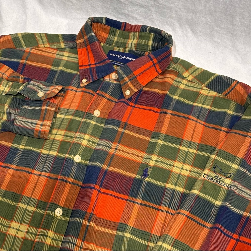 Ralph Lauren Golf Shirt Mens Large Classic Fit Plaid Cordillera Button Down Pony